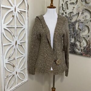 Y2K KENJI medium TAUPE CHUNKY KNIT ALPACA WOOL BLEND HOODED SWEATER CARDIGAN